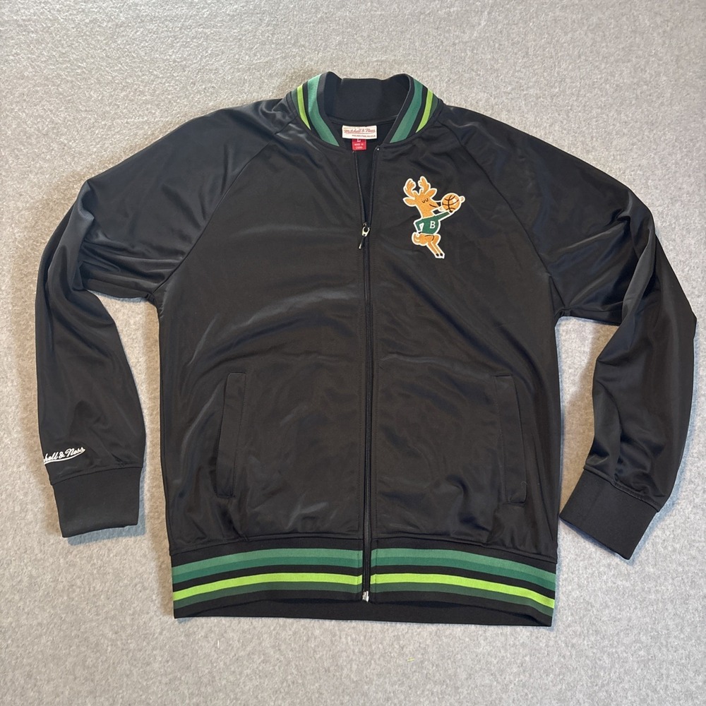Mitchell & Ness Milwaukee Bucks Track Jacket Men's L Black Excellent Condition